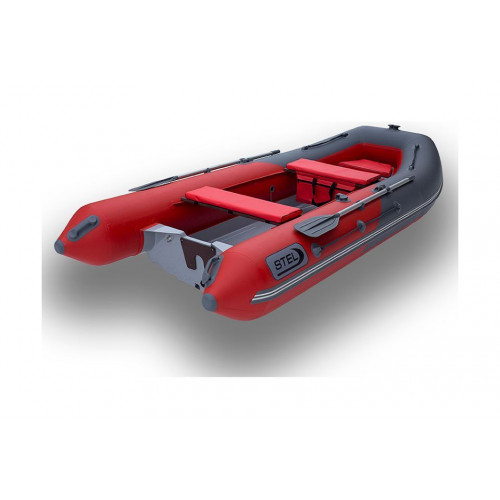Лодка РИБ (RIB) STEL R-375, серый/красный, накладки на рундук и банки, защита киля, корпус серый