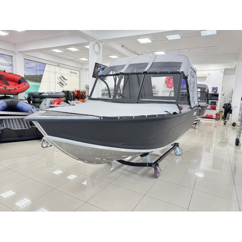 Моторная лодка, Триера 460 BR_new, серый (тент ходовой, стояночный, транспортировочный) с Suzuki DF50ATL